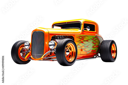 Side view of a Hot Rod: Flame orange dents from the accident isolated on transparent background.