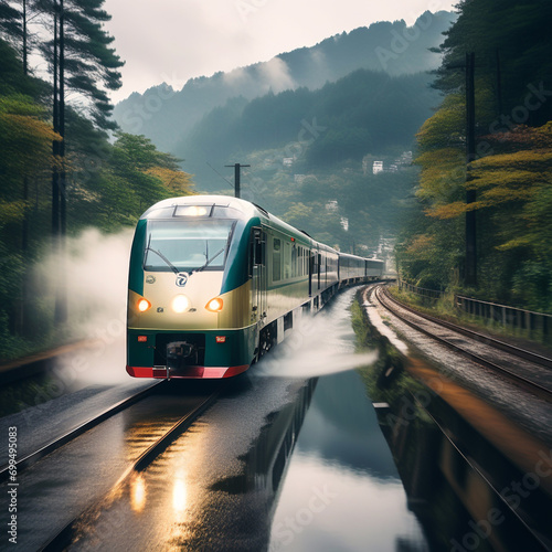 train on the road, Dynamic Japan train panning shot by Tinywow perfect stock photo