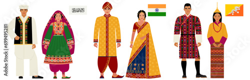 flags and costumes of South Asian countries