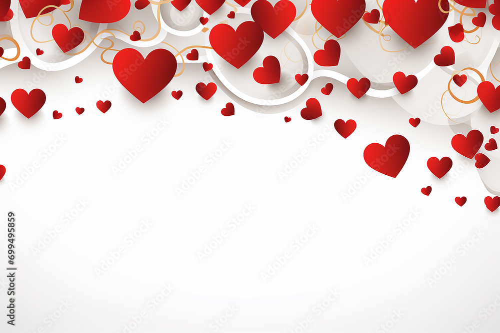 Valentine's day concept,white background with space for text and red hearts