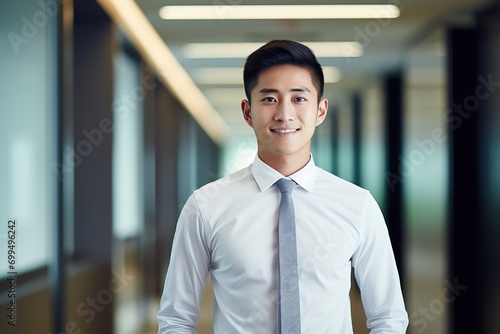 smiling businessman in the office, handsome and confident