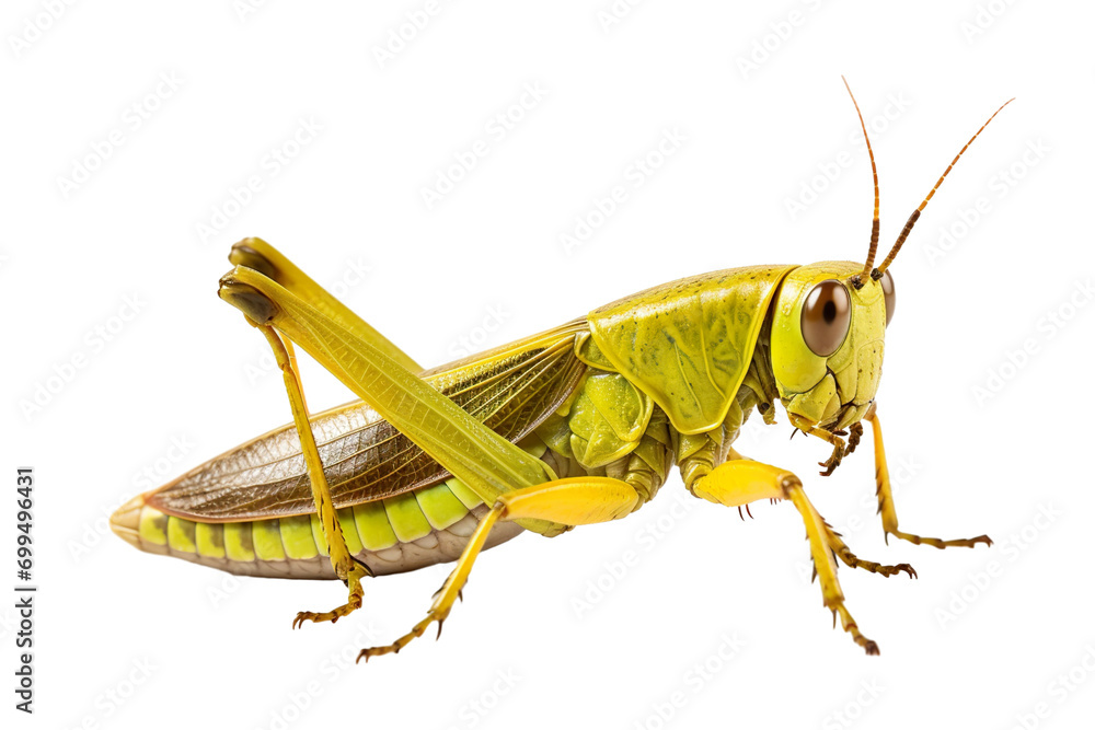 Top side closeup macro view of beautiful Grasshopper isolated on white background PNG Top side closeup macro view of beautiful Grasshopper isolated on white background PNG