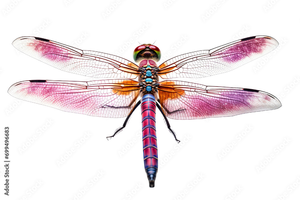 Top side closeup macro view of beautiful dragonfly isolated on white background PNG Top side closeup macro view of beautiful dragonfly isolated on white background PNG