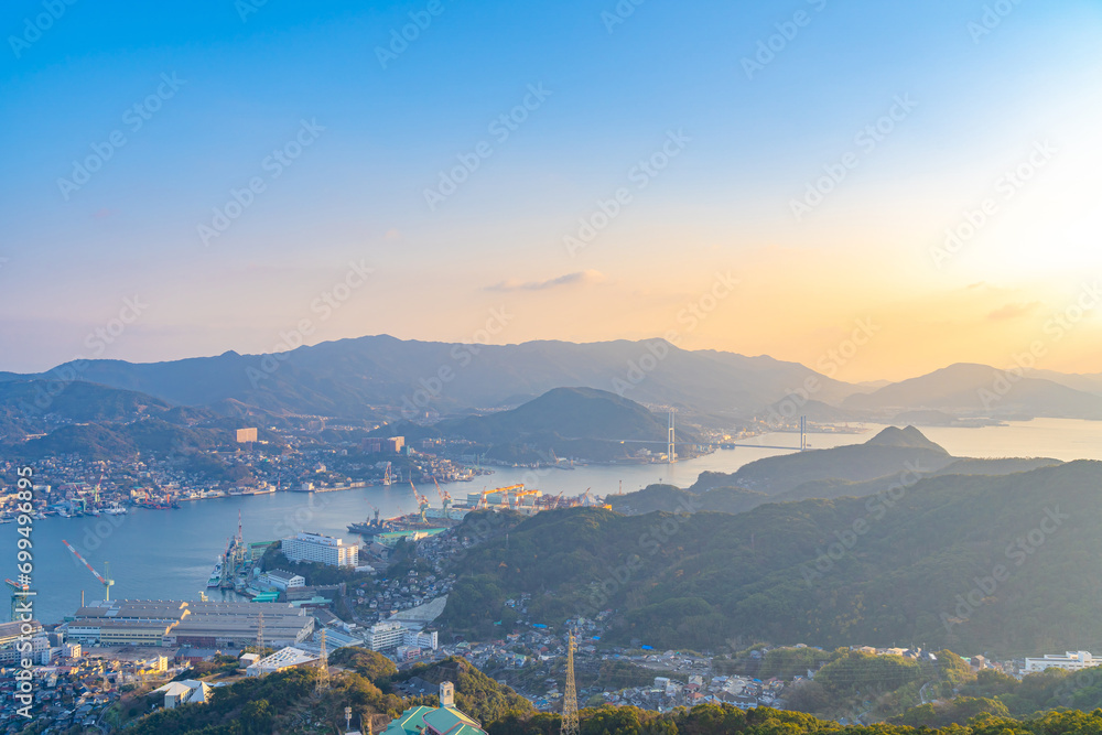 Nagasaki cityscape panorama view from Mt Inasa observation platform ...