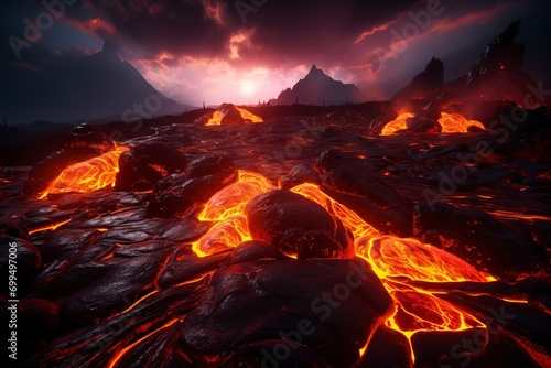 Volcano arenal, active lava flow