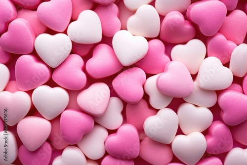 Pink marshmallow for Valentine Day background and texture. Pink sweets in heart shape background.