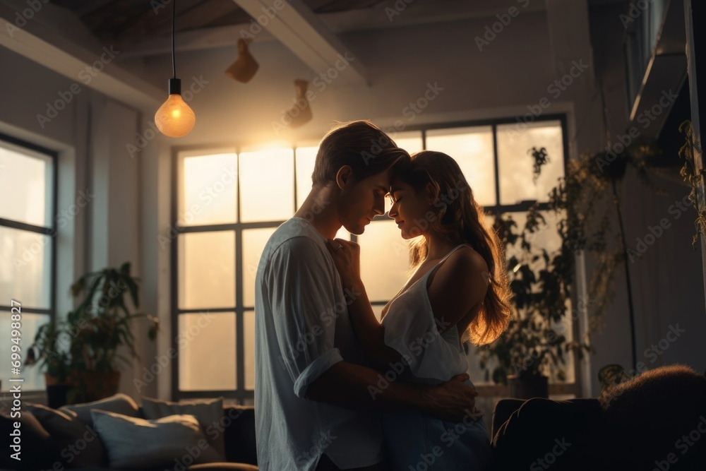 A couple in love is facing each other. Silhouette of a man and a woman. Relationship of a couple in love. AI generation. A couple in love is facing each other. Silhouette of a man and a woman. Relationship of a couple in love. AI generation.