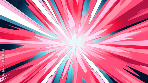 Diagonal speed lines pink background. Comic explosion blast boom