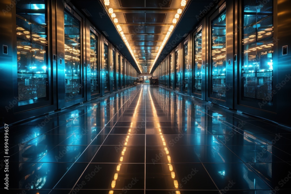 the corridor of a modern data center