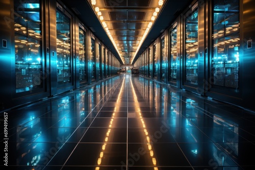 the corridor of a modern data center