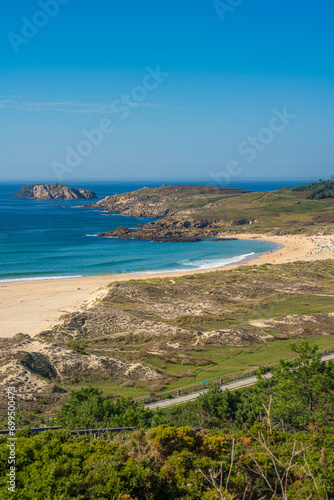 Scenic view of Doniños Beach on the Atlantic Ocean coast, Ferrol, Galicia, Spain.
