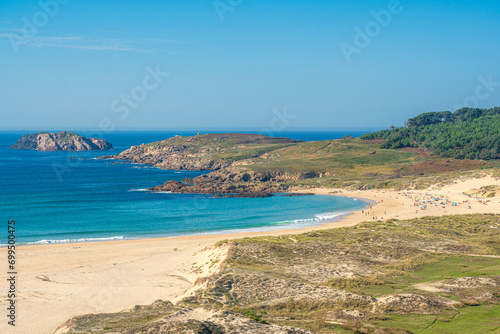 Scenic view of Doniños Beach on the Atlantic Ocean coast, Ferrol, Galicia, Spain.