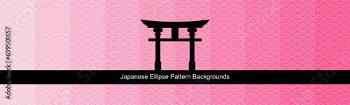set of japanese pattern background with ellipse and tradional japanese gate photo