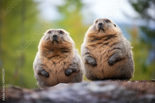pair of marmots in alert posture
