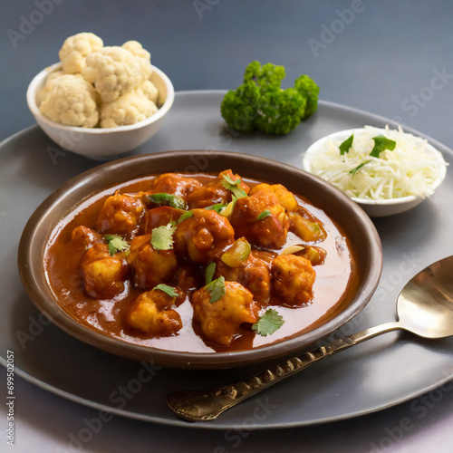 veg manchurian with gravy popular food of india made of cauliflower florets and other vegetable