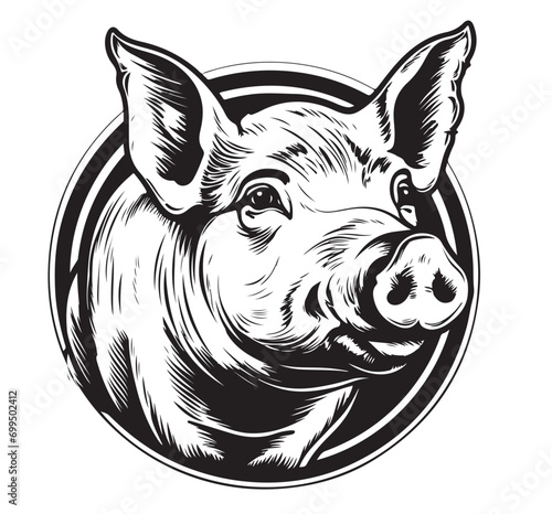 Pig face hand drawn sketch Vector illustration Farm animals