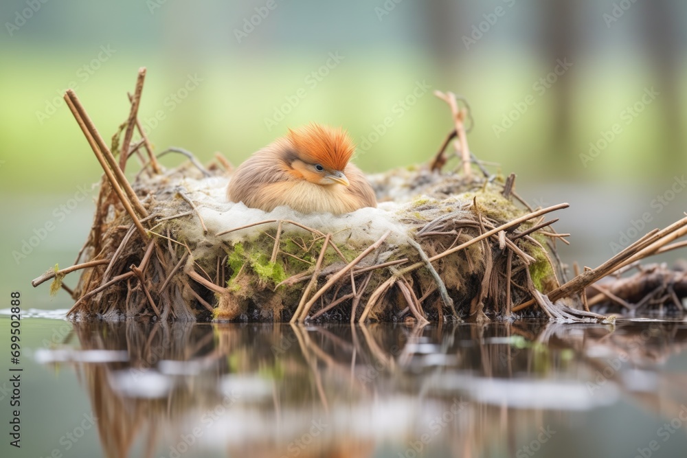 muskrat resting on completed nest muskrat resting on completed nest