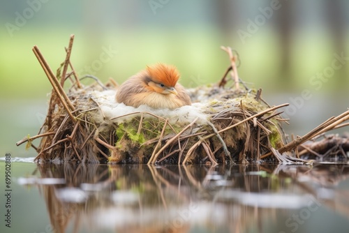 muskrat resting on completed nest
