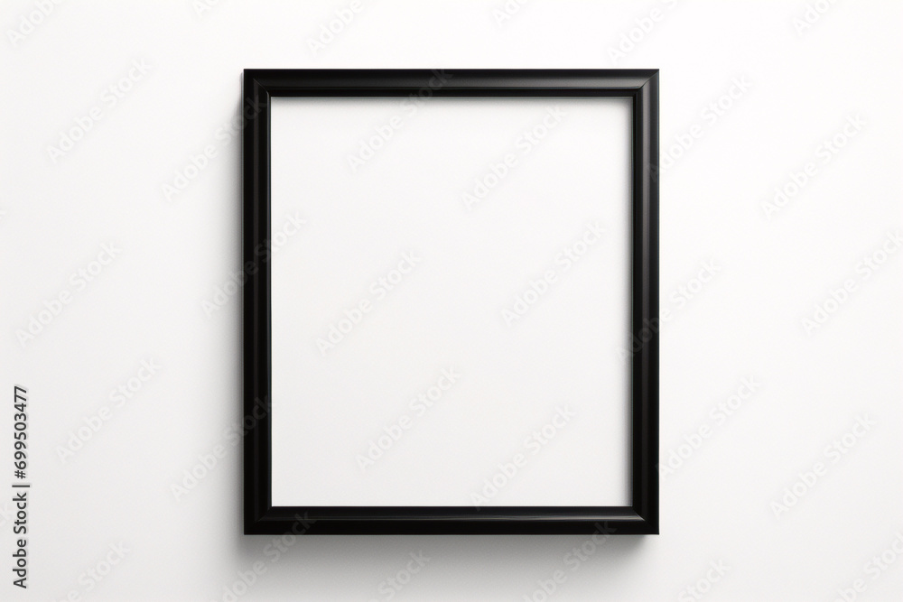 Lienzo en blanco vacío con marco decorativo negro sobre una maqueta de fondo blanco - obrazy, fototapety, plakaty 