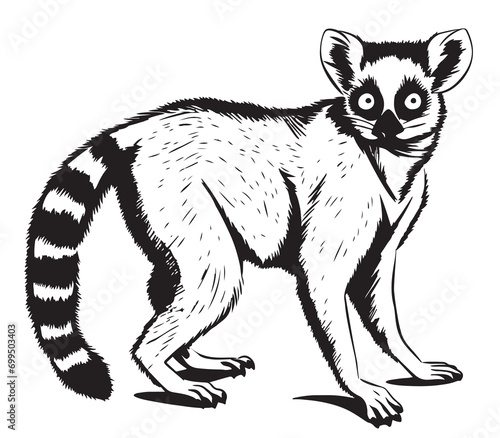 Zoo. African fauna. Lemur, Madagascar. Engraving of wild animal. Classic vintage style image.