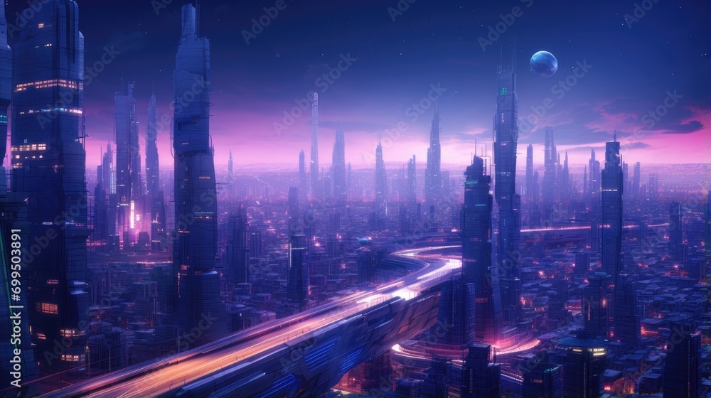 digital metropolis at night vibrant neon cityscape with futuristic skyscrapers in a sci-fi world