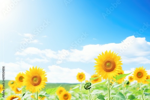 sunflower field with a clear  blue sky backdrop