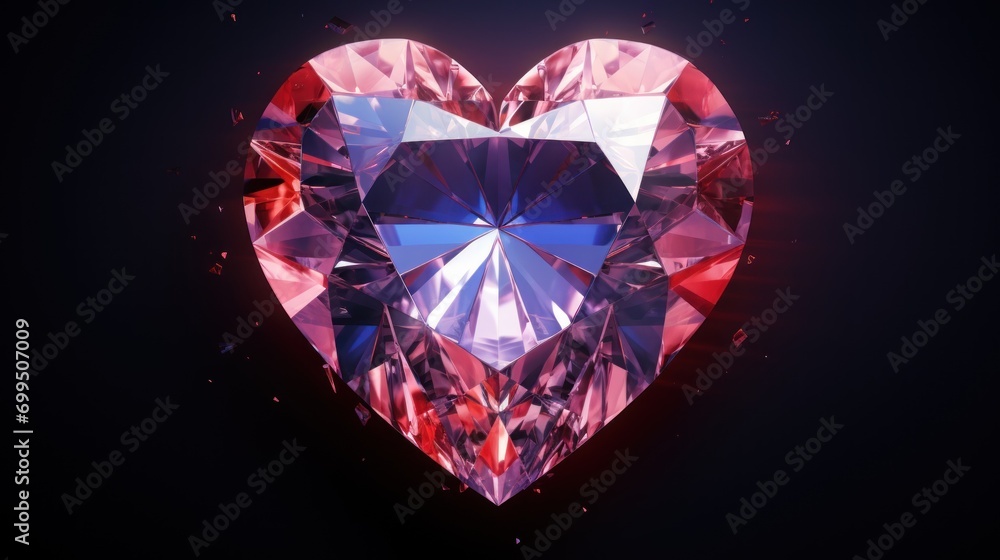 Diamond Heart on Bokeh Background 3D Illustration with Sparkling Glitter Effect