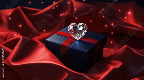 Heart-Shaped Diamond for Valentine's Day An Elegant Gift Against a Blurred Background © Tonton54
