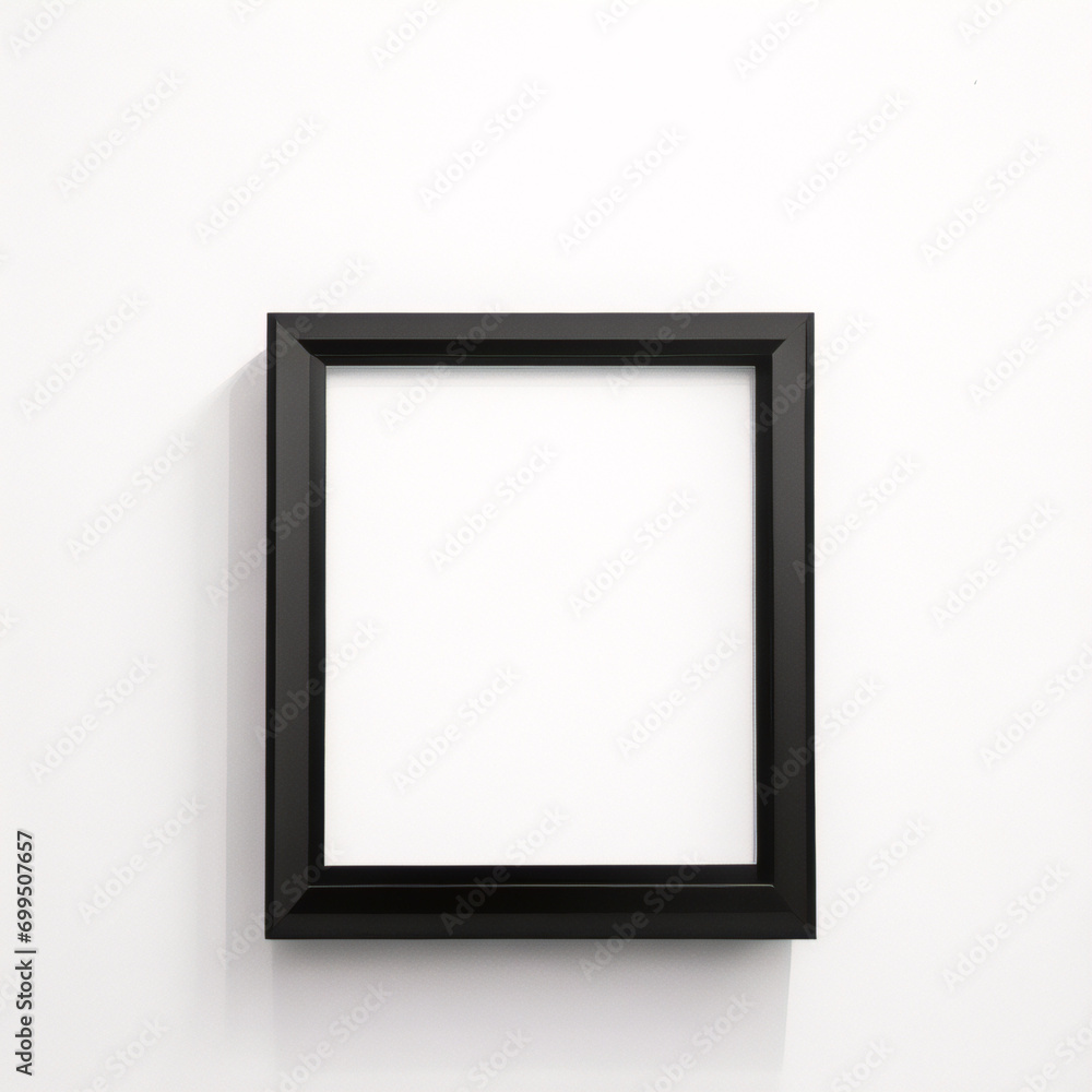 Lienzo en blanco vacío con marco decorativo negro sobre una maqueta de fondo blanco