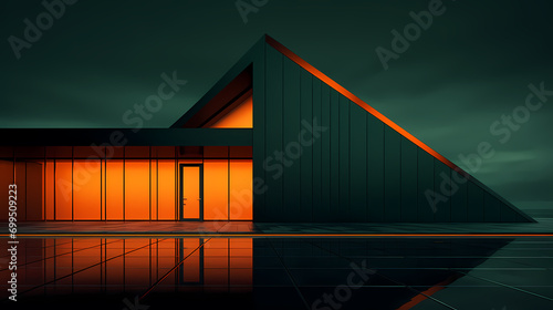 Dark green and orange modern minimalist style building exterior