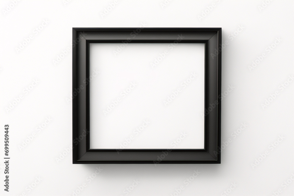 Lienzo en blanco vacío con marco decorativo negro sobre una maqueta de fondo blanco Lienzo en blanco vacío con marco decorativo negro sobre una maqueta de fondo blanco