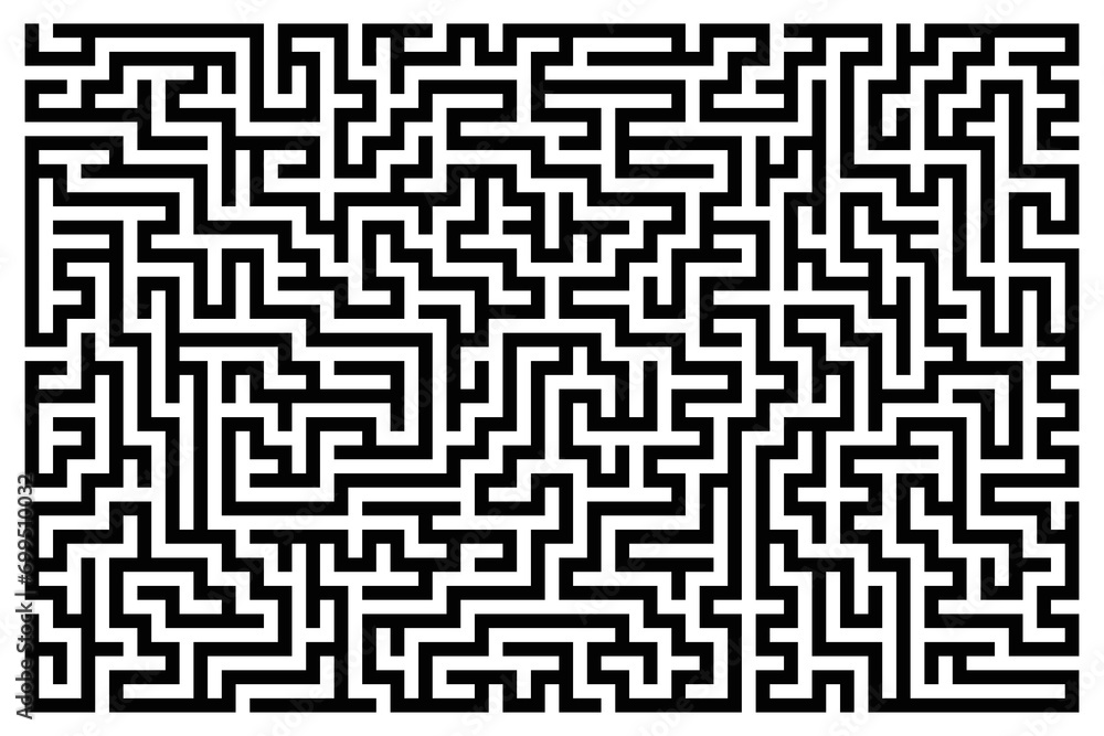 Obraz premium Labirynt, czarne geometryczne linie na białym tle - kształt, abstrakcja, tekstura