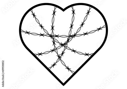 Icono de corazón rodeado de alambre de espino. photo