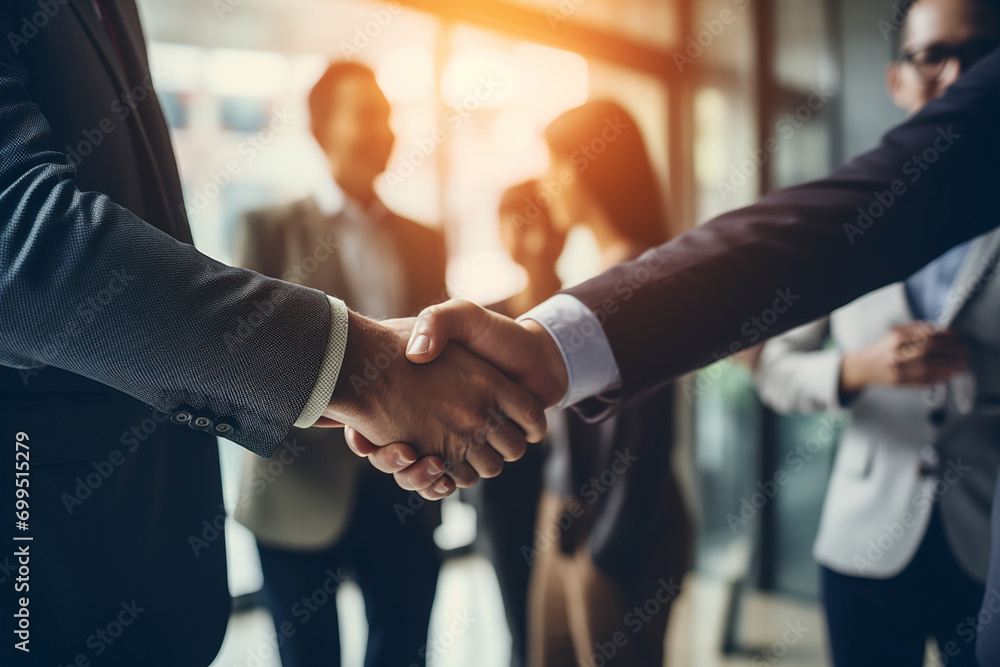 Businessmen making handshake with partner, greeting, dealing, merger ...