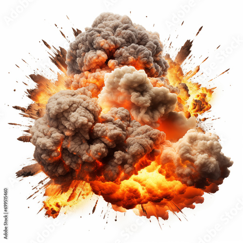 big explosion with smoke and fire isolated on white background. 3d illustration.