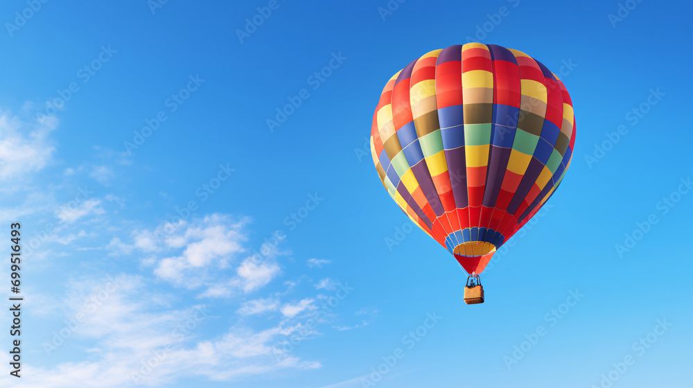 Colored hot air balloon on a clear blue sky with few clouds Colored hot air balloon on a clear blue sky with few clouds
