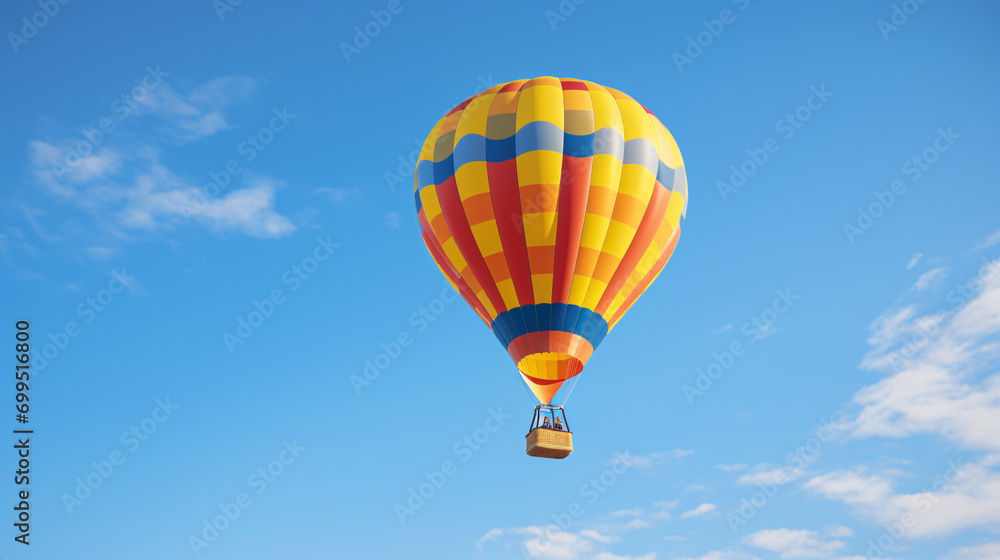 Colored hot air balloon on a clear blue sky with few clouds Stock Photo ...