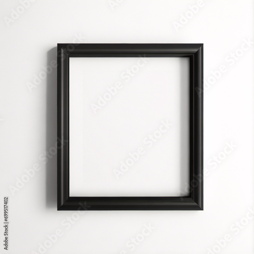 Lienzo en blanco vacío con marco decorativo negro sobre una maqueta de fondo blanco 