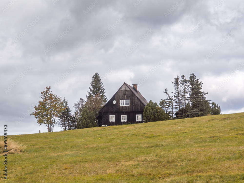 Mountain landscape in the spring in the Jizera Mountains, Jizerka settlement