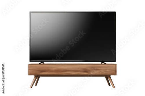 modern flat-screen TV placed on a wooden stand