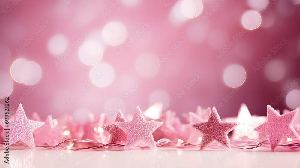 Lights on pink with star bokeh background. isolated background, with copy-space available for text or promotional content