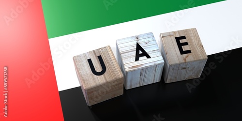 UAE - United Arab Emirates - wooden cubes and country flag - 3D illustration
