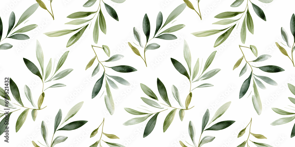 Nature banner flowers and leaves watercolor pattern on white background. Background flowers for print and fabric, web	