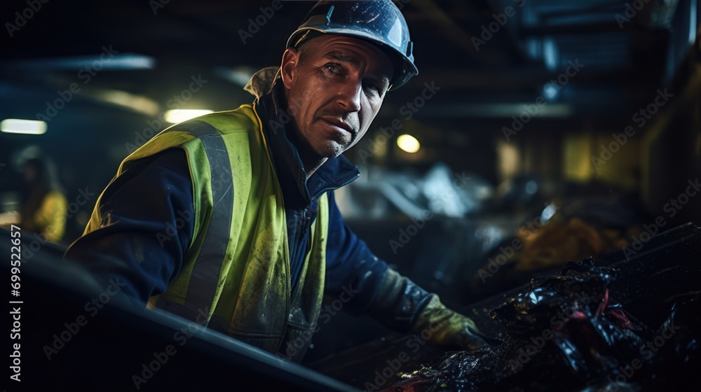 Sanitation workers working in recycling plants Sanitation workers working in recycling plants