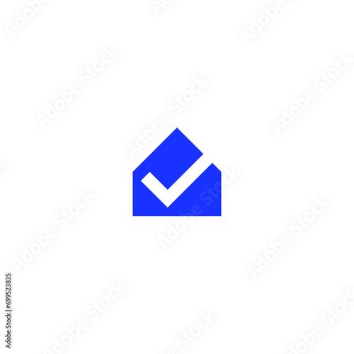 Free Download house icon logo with check mark incorporated - blue color. - GFXLoad