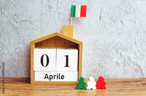 Wooden calendar with the date 08 December .The Immaculate Conception Holiday in Italy