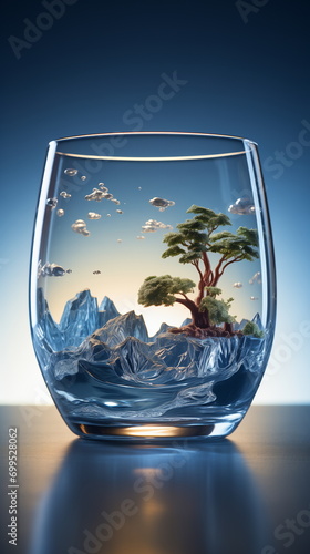 A glass with a tree in it