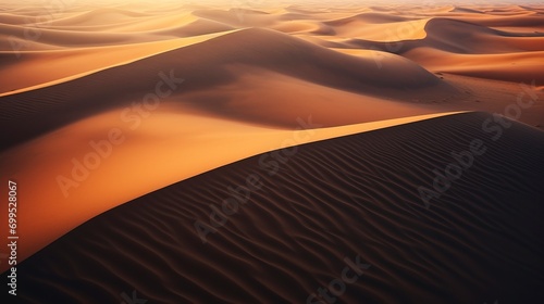 Desert landscape, with endless dunes stretching as far as the eye can see. © Tran