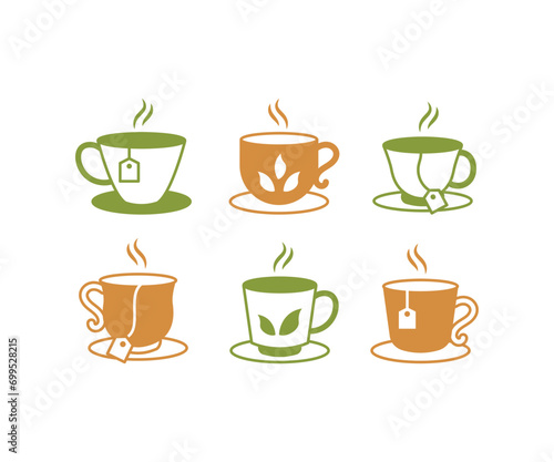 set of cups tea leaves for spring summer icon vector design illustration collections element isolated