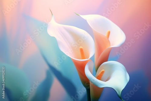 A picture that shows Calla lily flower, in reality style, soft background photo
